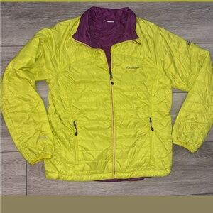 Eddie Bauer Size Small Women’s Quilted Reversible Jacket Full Zip Purple & Green